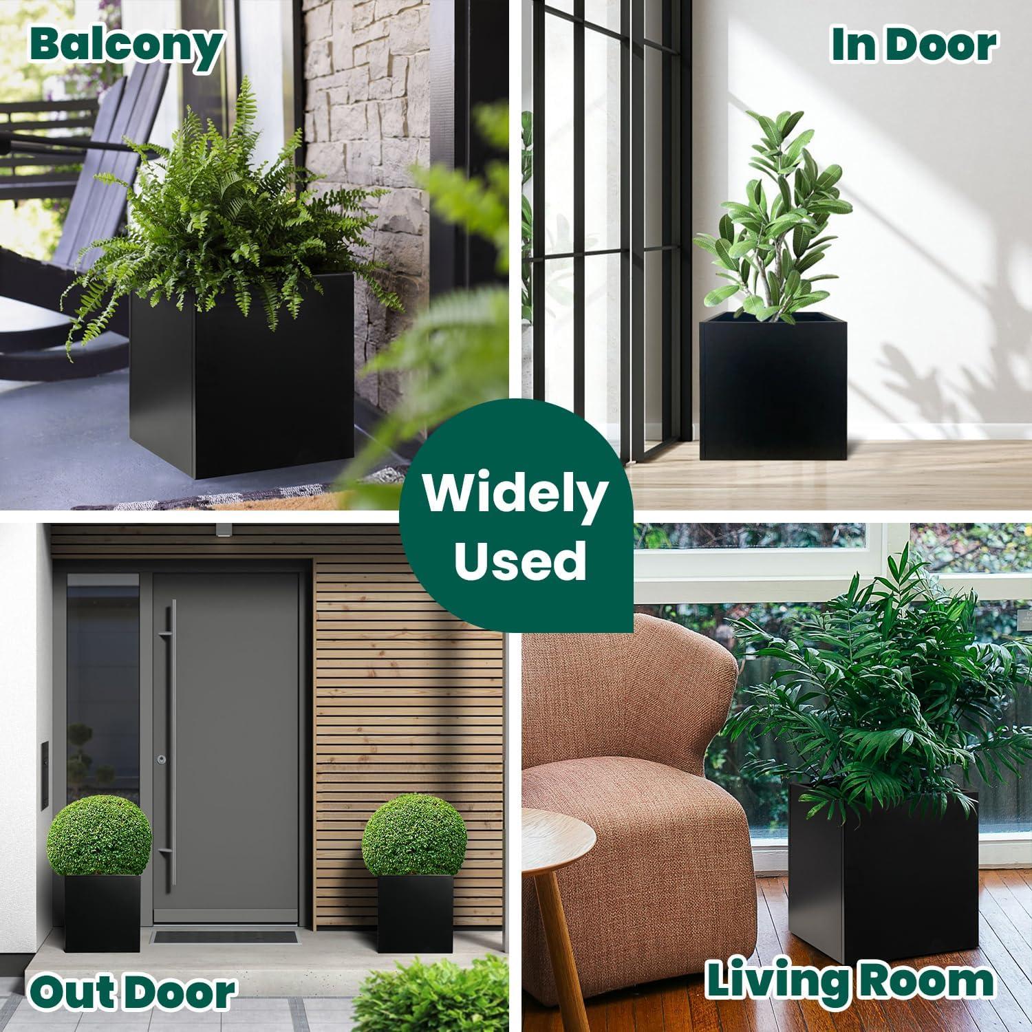 Maceta Cuadrada Negra GZGNEEVL 40.64 cm Acero Galvanizado