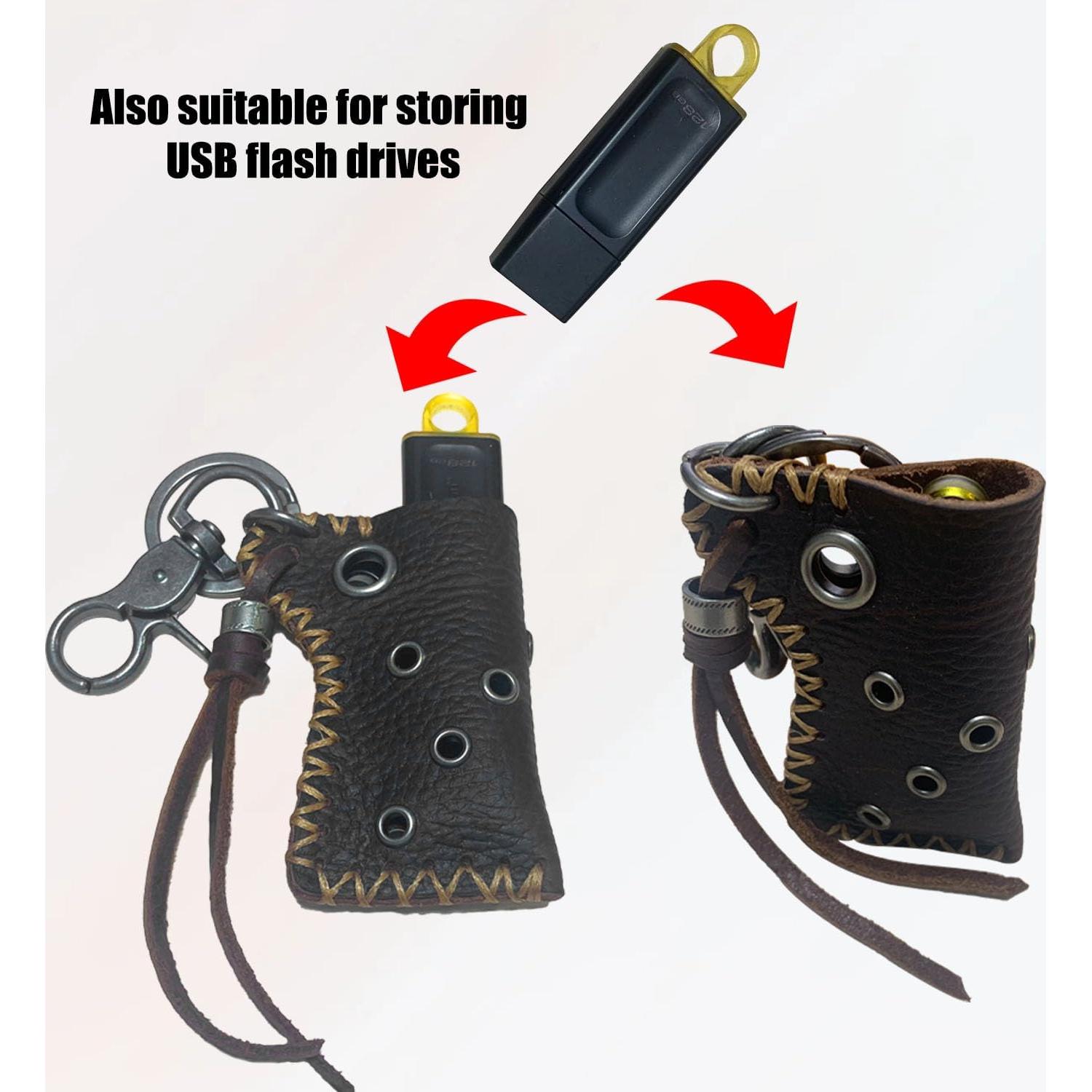 Funda de Cuero Genuino para Encendedor Bic y USB WJXFHTD