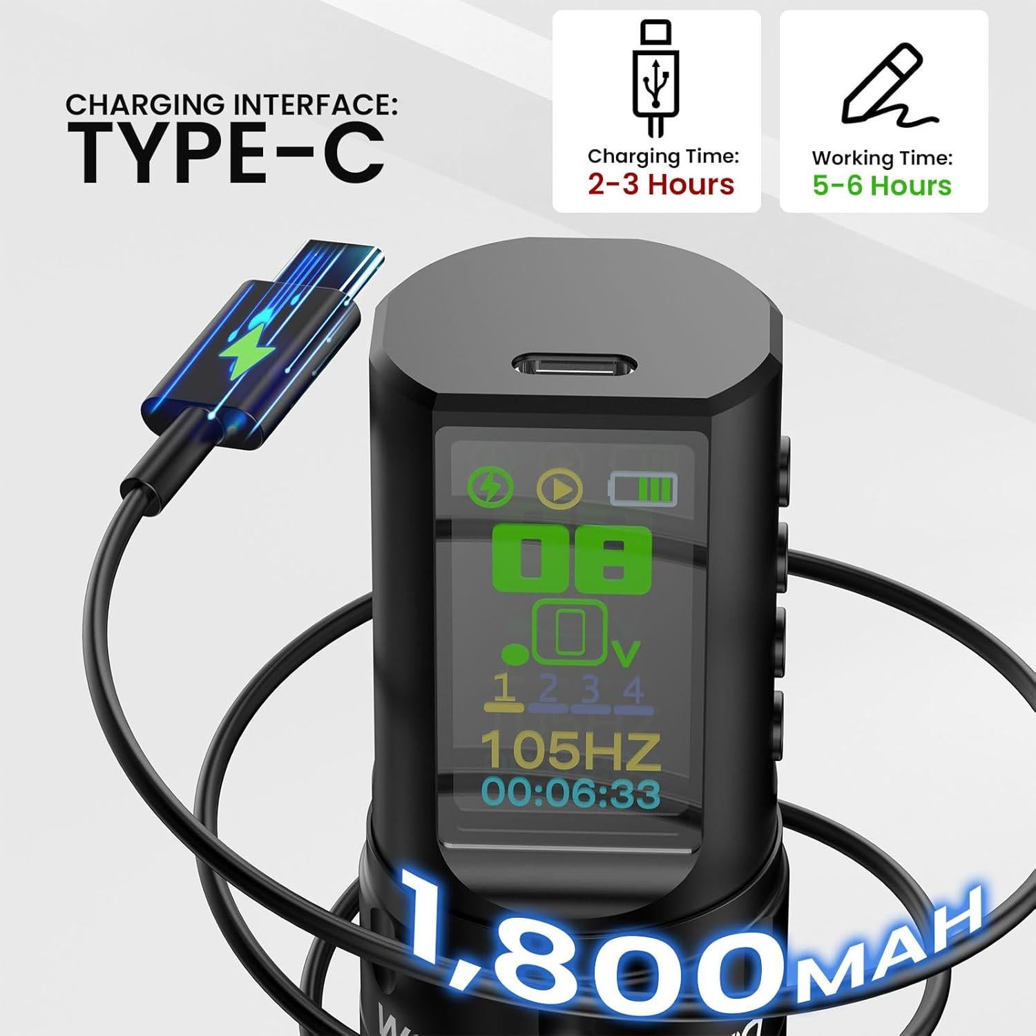 Máquina de Tatuaje Inalámbrica Wormhole HKP14 Pluma 1800mAh