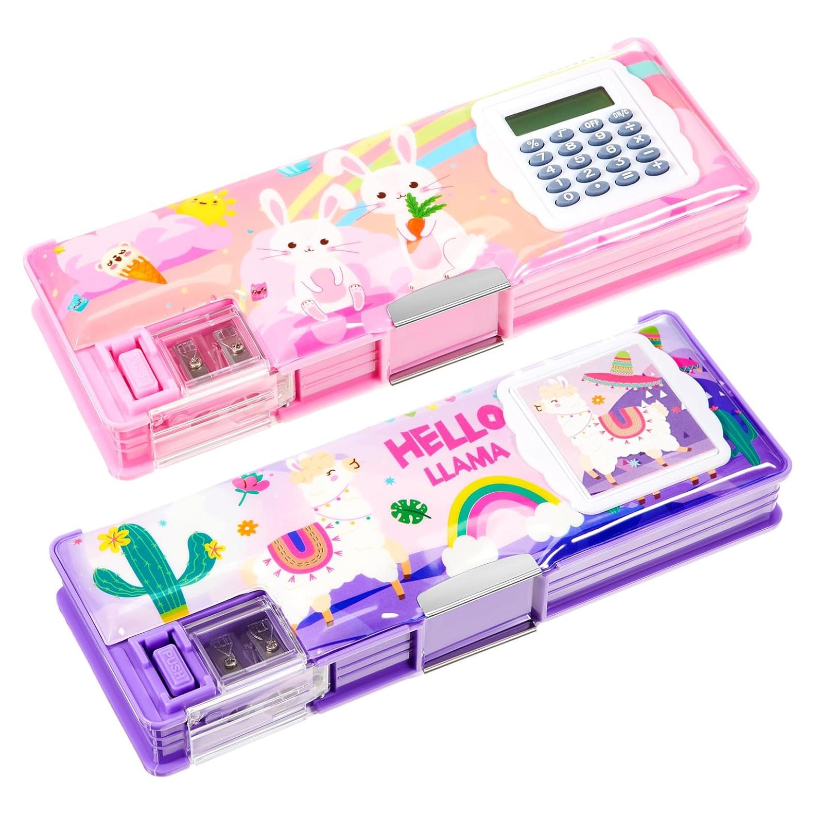 Henoyso 2 Fundas de Lápiz Multifuncionales con Calculadora y Sacapuntas