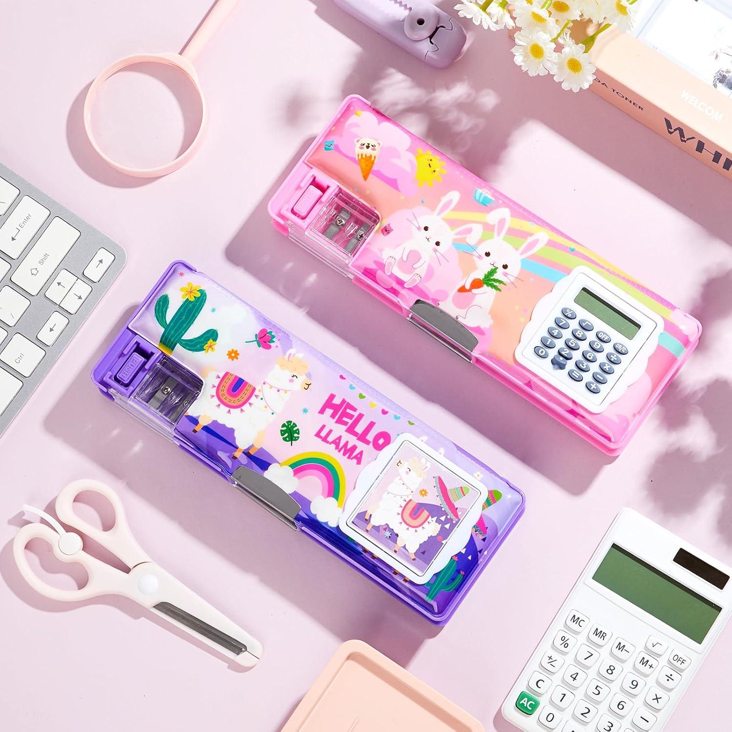 Henoyso 2 Fundas de Lápiz Multifuncionales con Calculadora y Sacapuntas