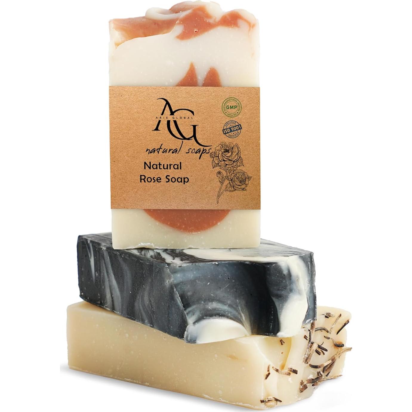 Paquete de 3 Jabones Naturales Arie Global - Romero, Hammam y Rosa