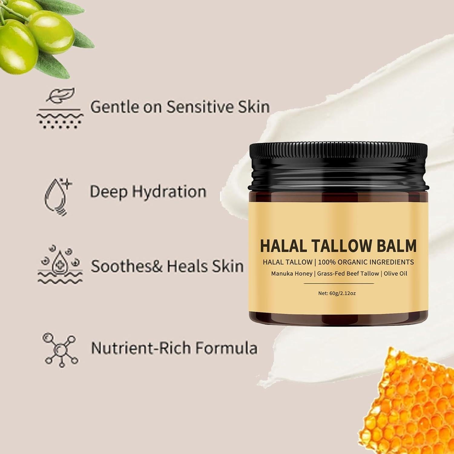 Bálsamo Hidratante Halal Tayyib 60g - Tallow de Res con Miel