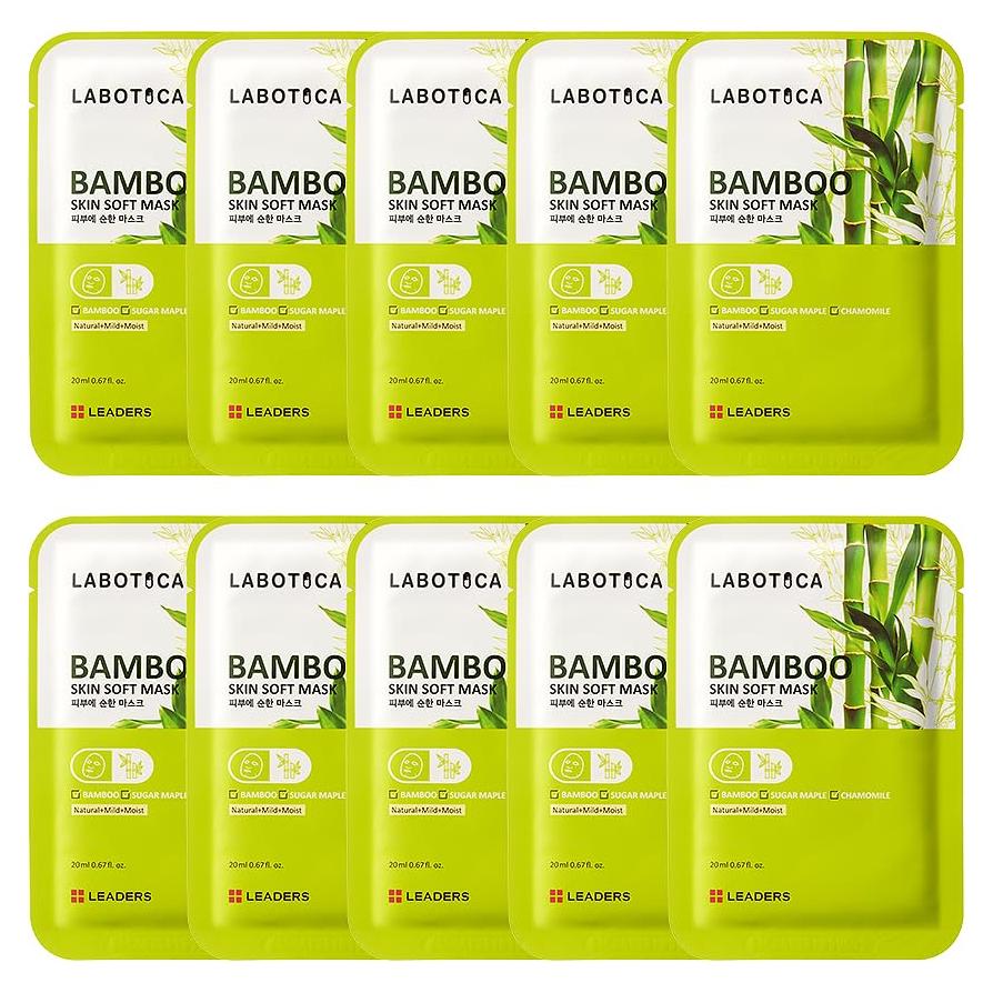 Mascarilla Hidratante de Bambú Leaders - 10 Hojas para Piel Sensible