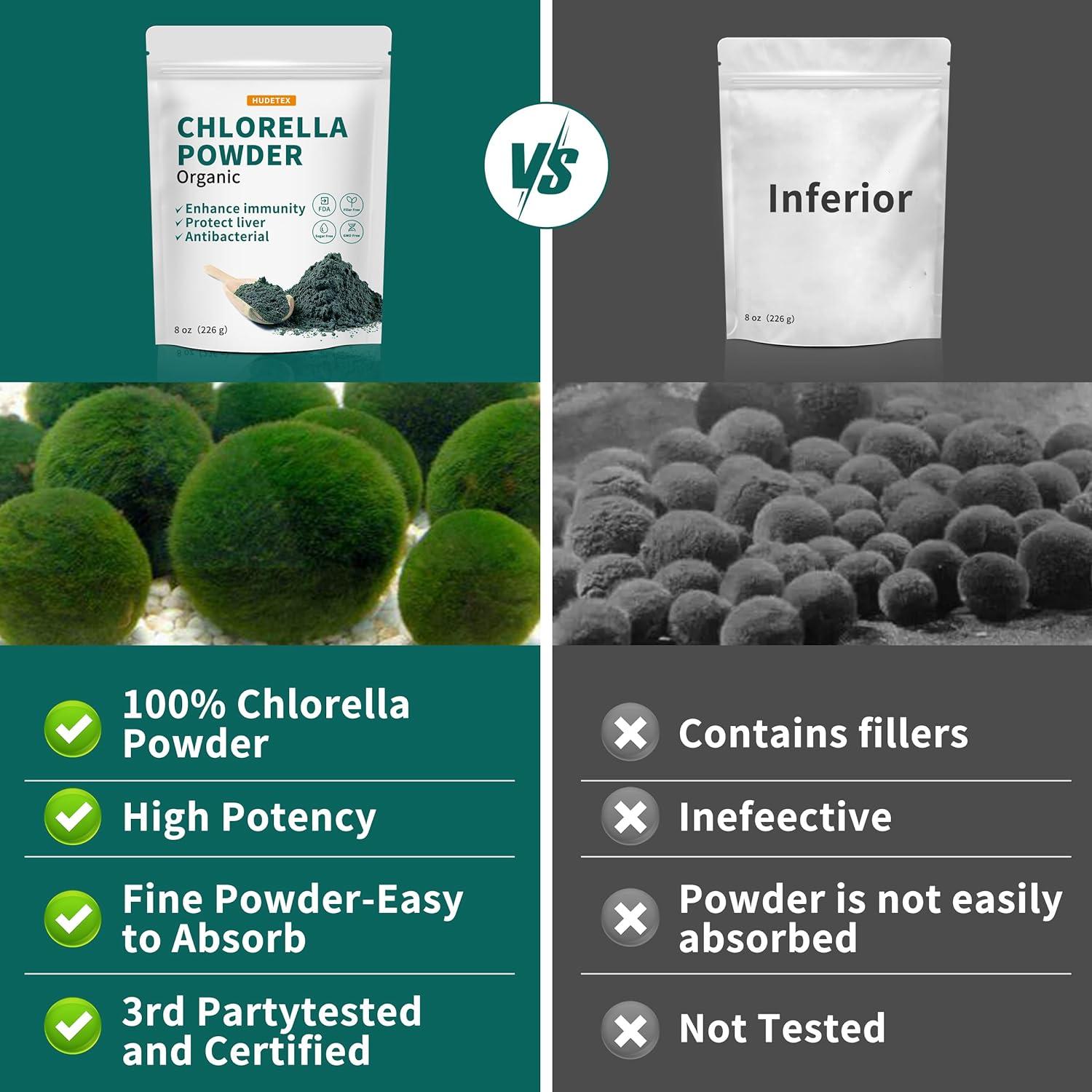 Polvo de Chlorella Natural HUDETEX 226.8 g - Vegano, Rico en Proteínas