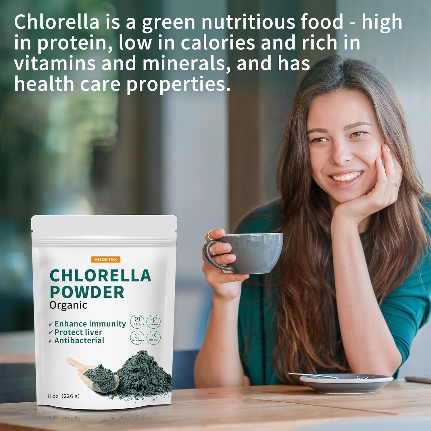 Polvo de Chlorella Natural HUDETEX 226.8 g - Vegano, Rico en Proteínas