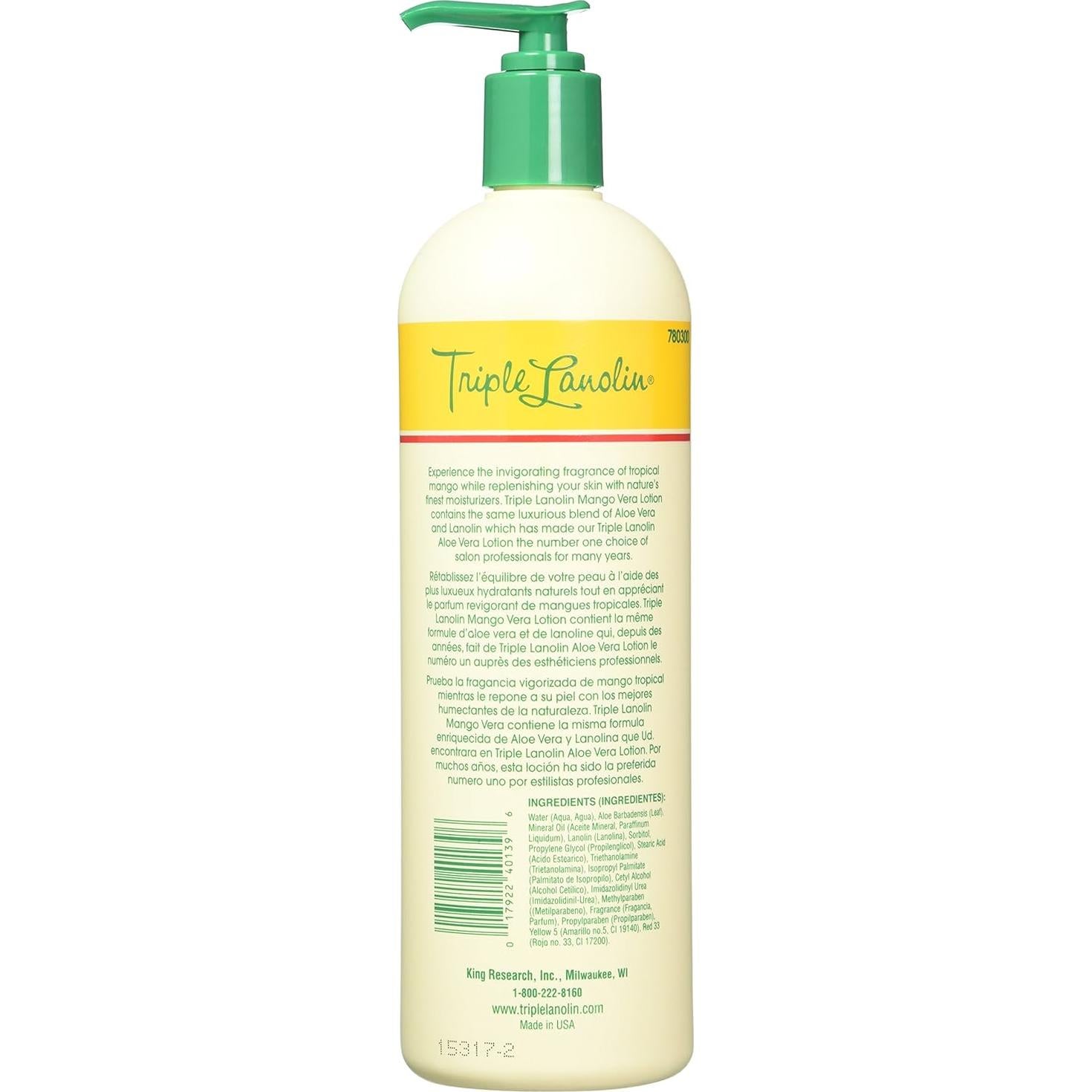 Loción de Aloe Vera Triple Lanolin Mango 20 oz Paquete 12