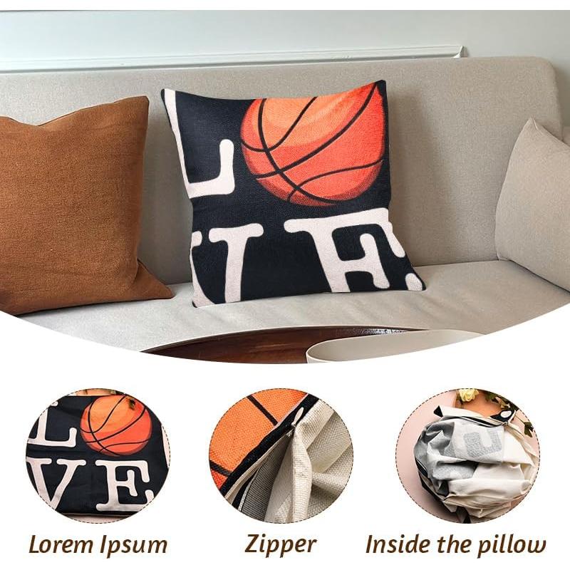 Funda de Cojín de Baloncesto Negra 45x45 cm con Cremallera