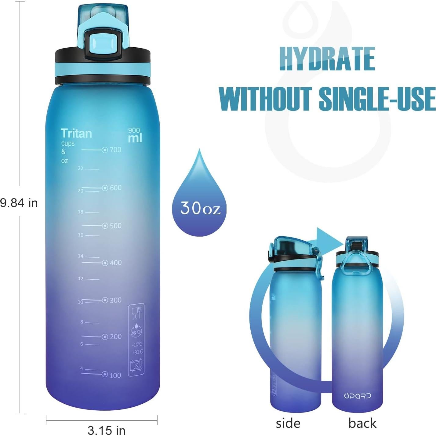 Botella de Agua Reutilizable Opard 900ml Azul Púrpura