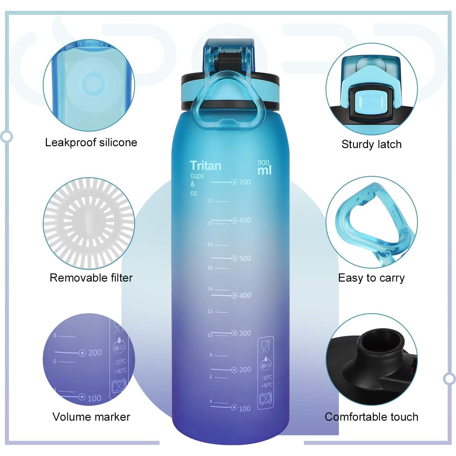 Botella de Agua Reutilizable Opard 900ml Azul Púrpura