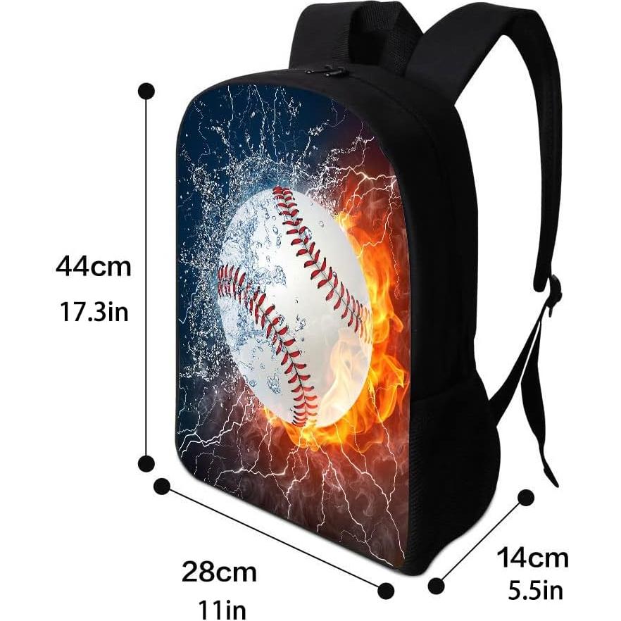 Mochila Escolar 17" Patrón 3D Béisbol para Niños y Adultos
