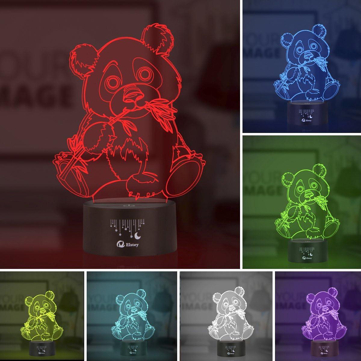Lámpara de Ilusión 3D Panda Gigante Elstey LED Táctil 7 Colores
