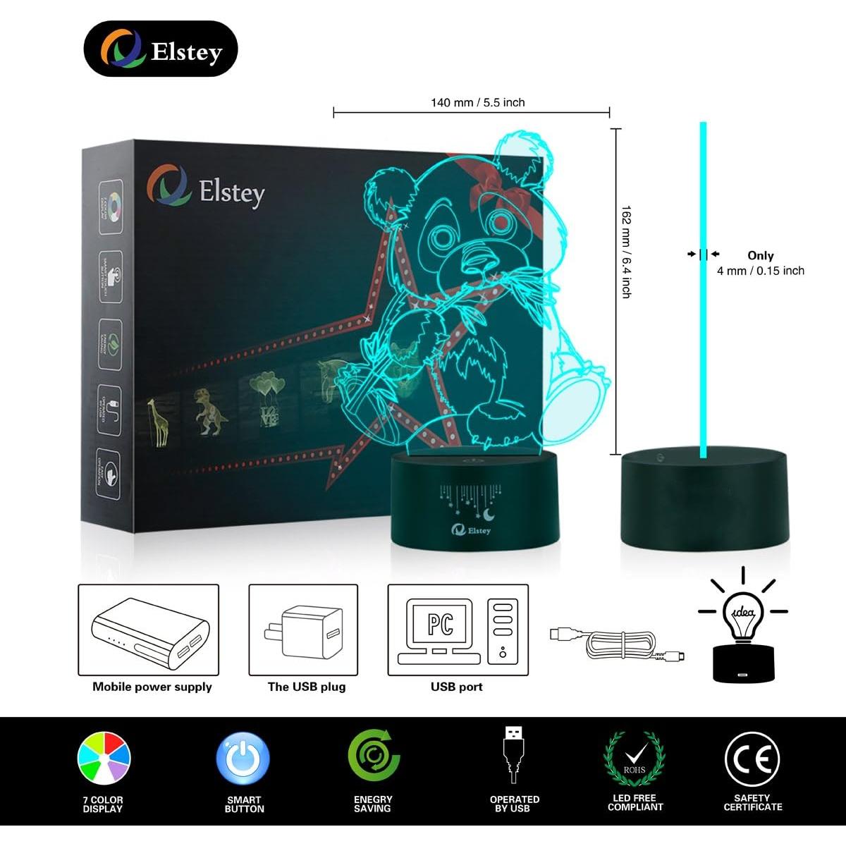 Lámpara de Ilusión 3D Panda Gigante Elstey LED Táctil 7 Colores