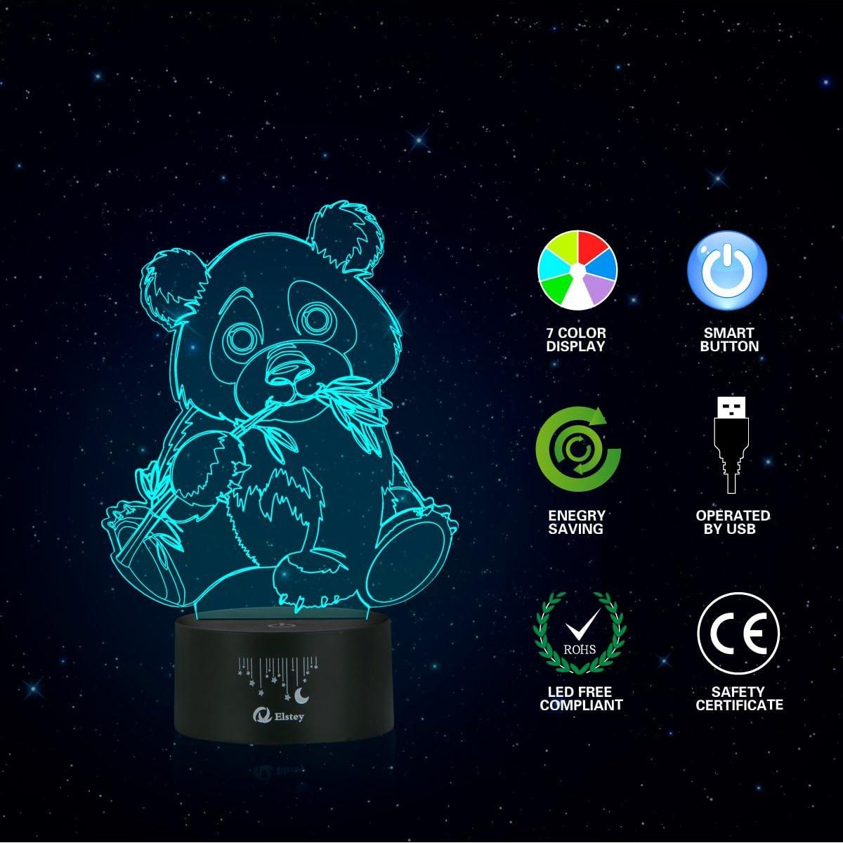 Lámpara de Ilusión 3D Panda Gigante Elstey LED Táctil 7 Colores