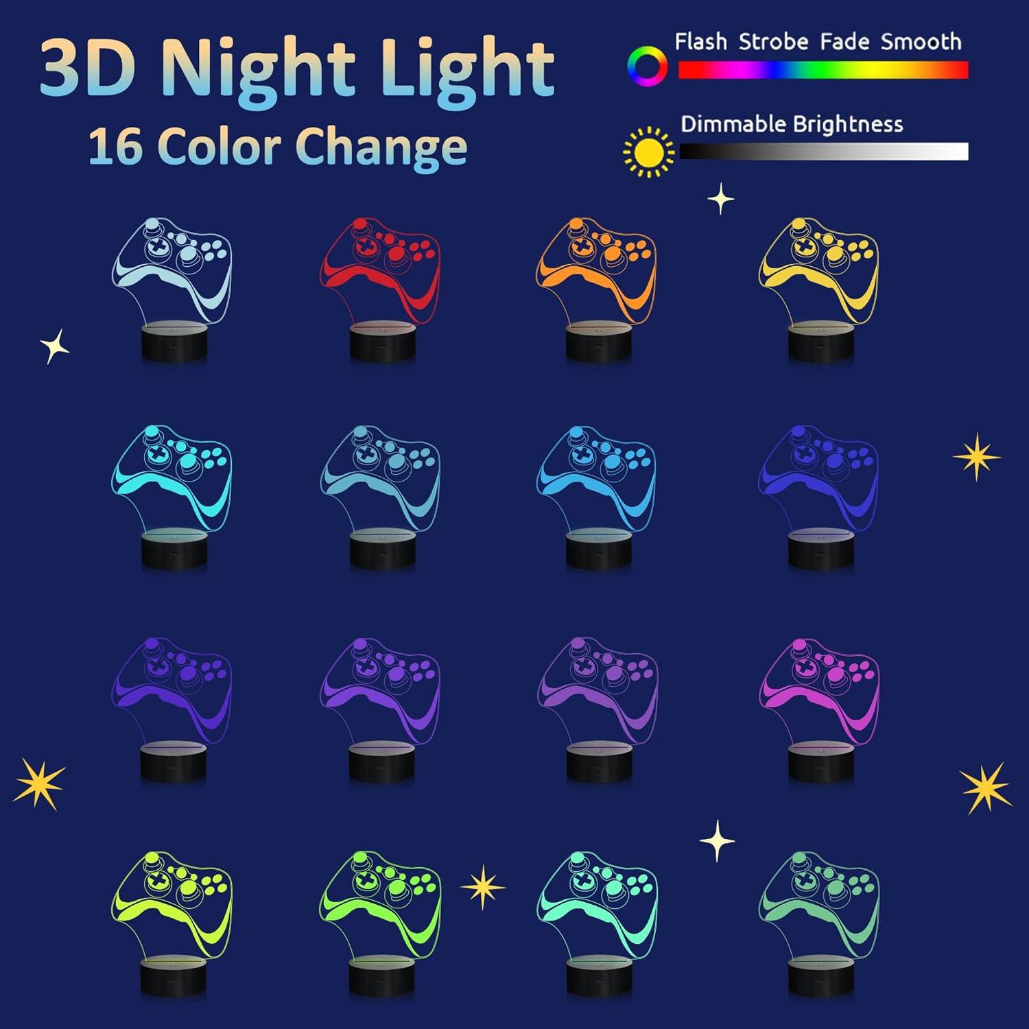 Lámpara Gamepad 3D Attivolife, Luz Nocturna Multicolor con Control Remoto