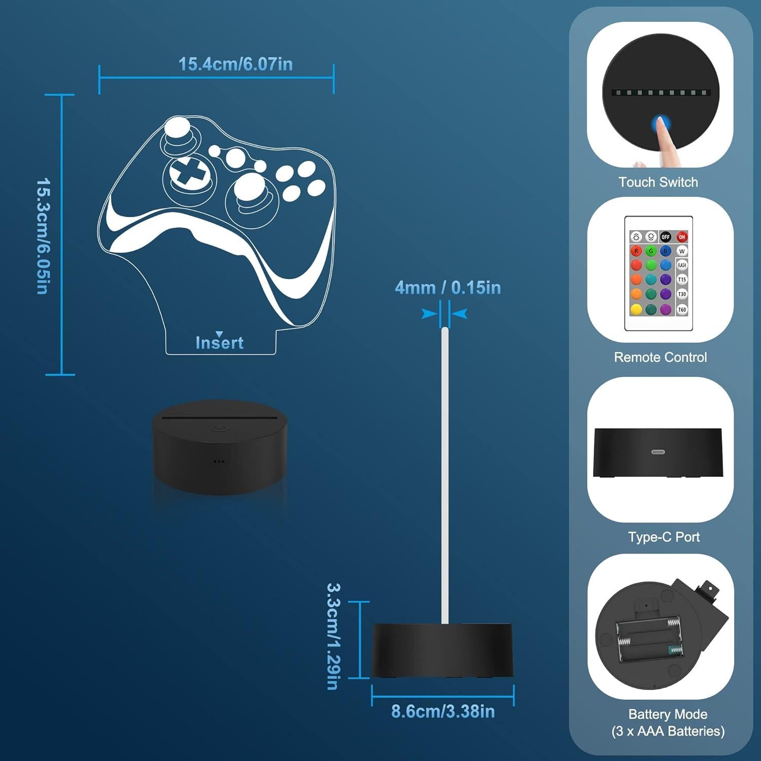 Lámpara Gamepad 3D Attivolife, Luz Nocturna Multicolor con Control Remoto