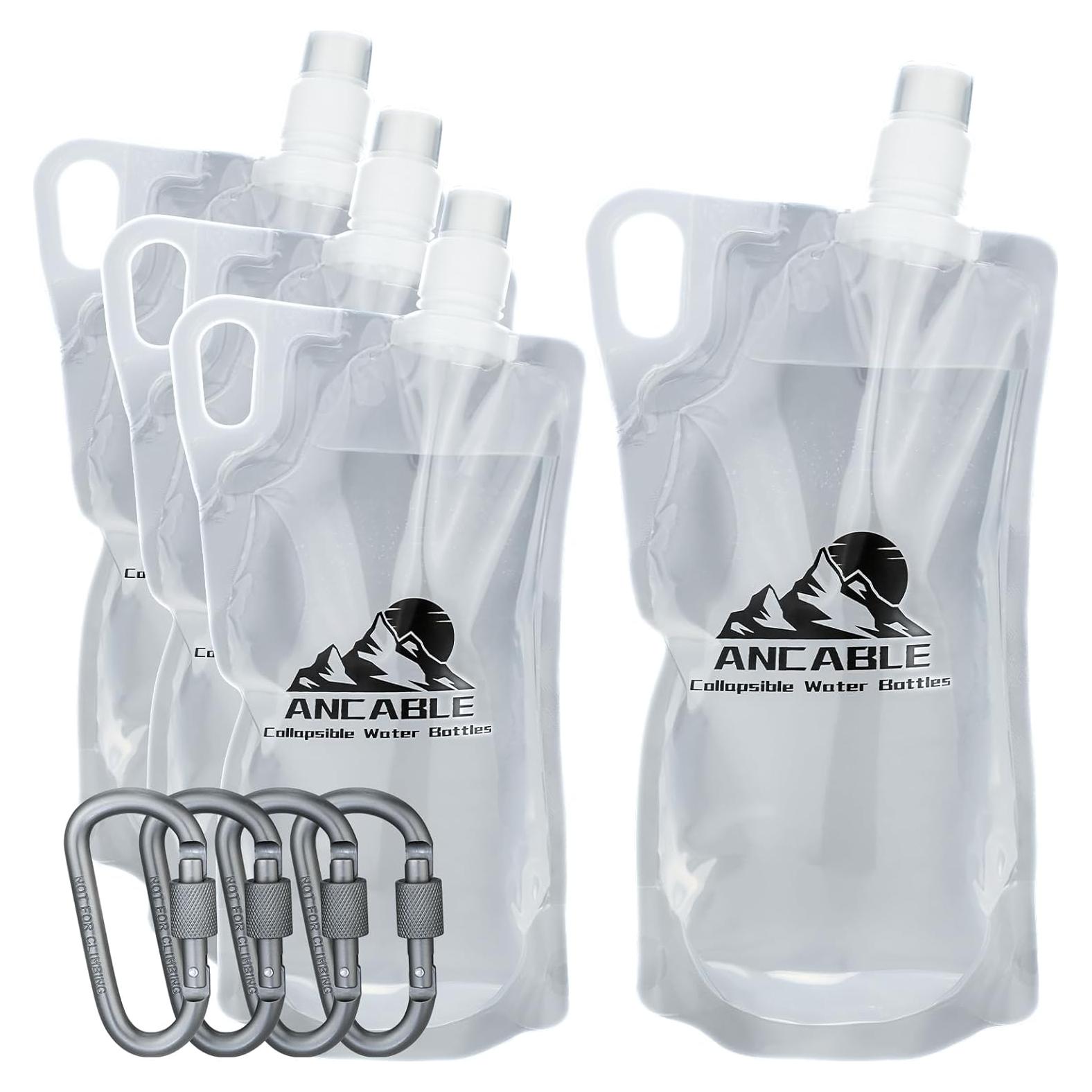 Botellas de Agua Plegables Ancable 1L Pack 4 Piezas Sin BPA