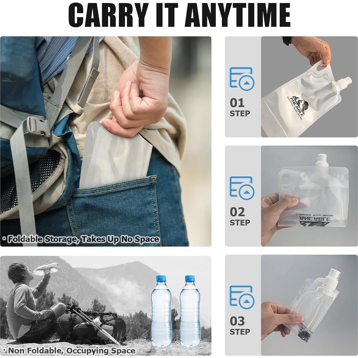 Botellas de Agua Plegables Ancable 1L Pack 4 Piezas Sin BPA