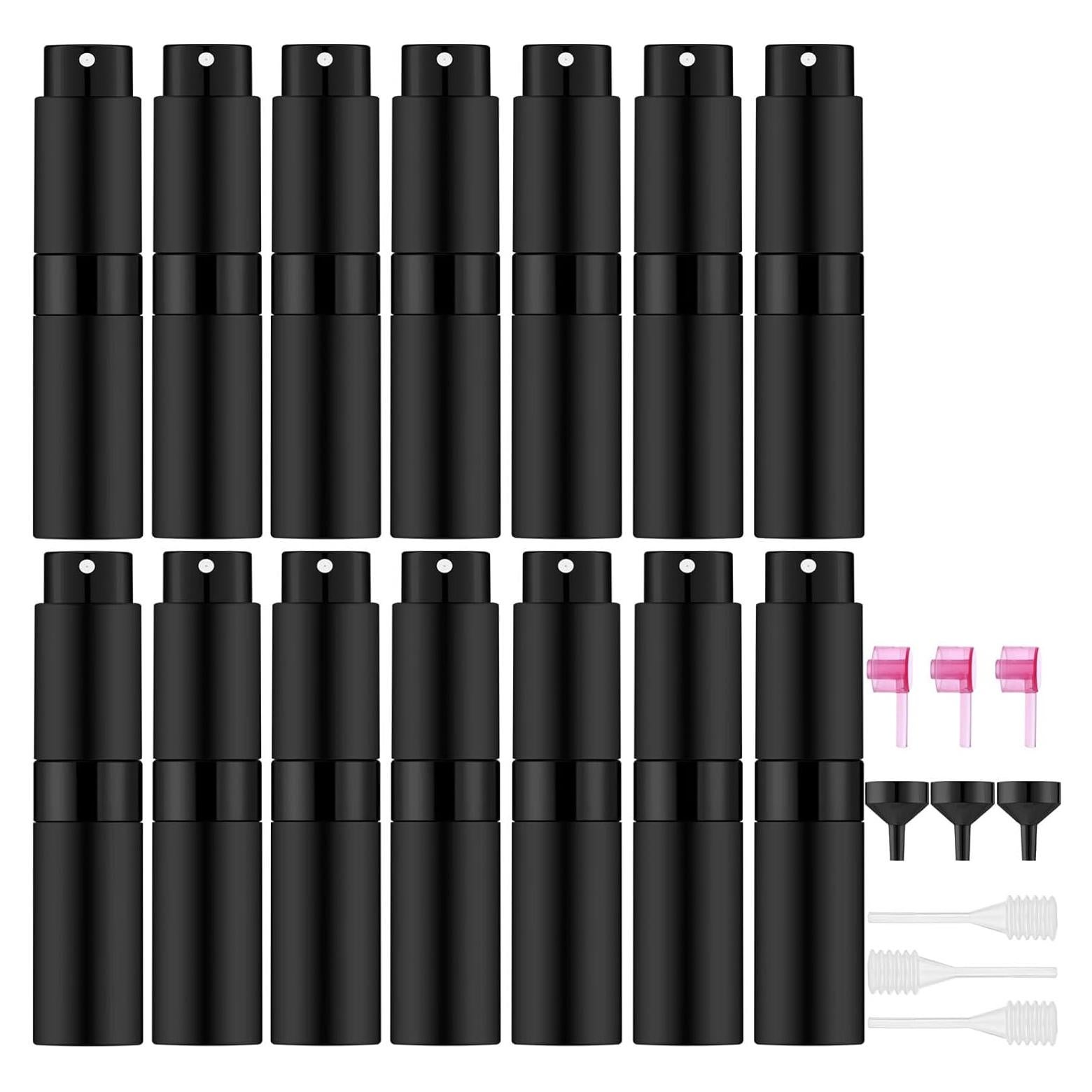Lil Ray 8ml/14pcs Portable Mini Perfume Atomizer, Refillable Empty Small Spray Bottle for Travel, Twist Type Pocket Cologne Sprayer(Matte Black)