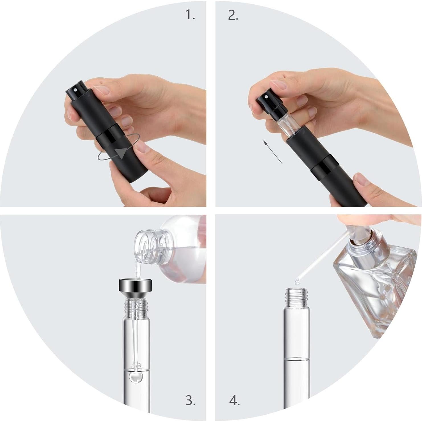 Lil Ray 8ml/14pcs Portable Mini Perfume Atomizer, Refillable Empty Small Spray Bottle for Travel, Twist Type Pocket Cologne Sprayer(Matte Black)