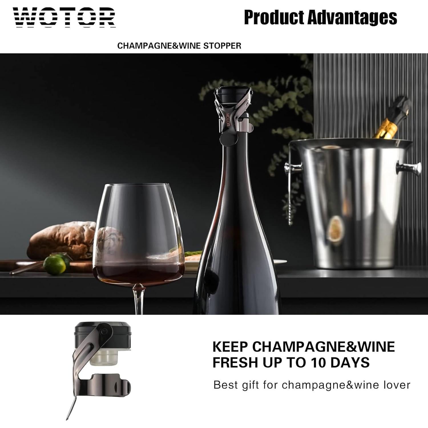 Tapones de Vino y Champagne WOTOR Acero Inoxidable 2 Piezas