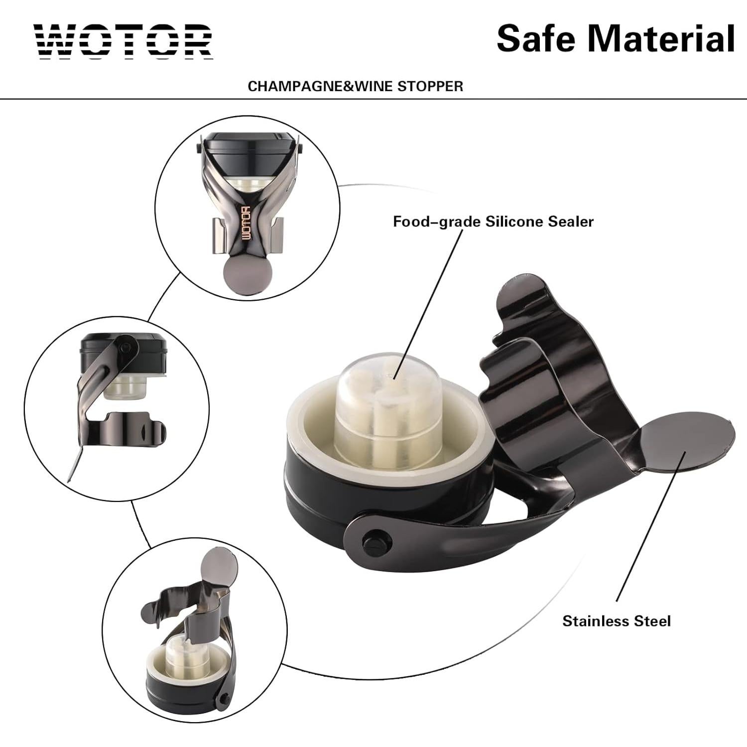 Tapones de Vino y Champagne WOTOR Acero Inoxidable 2 Piezas