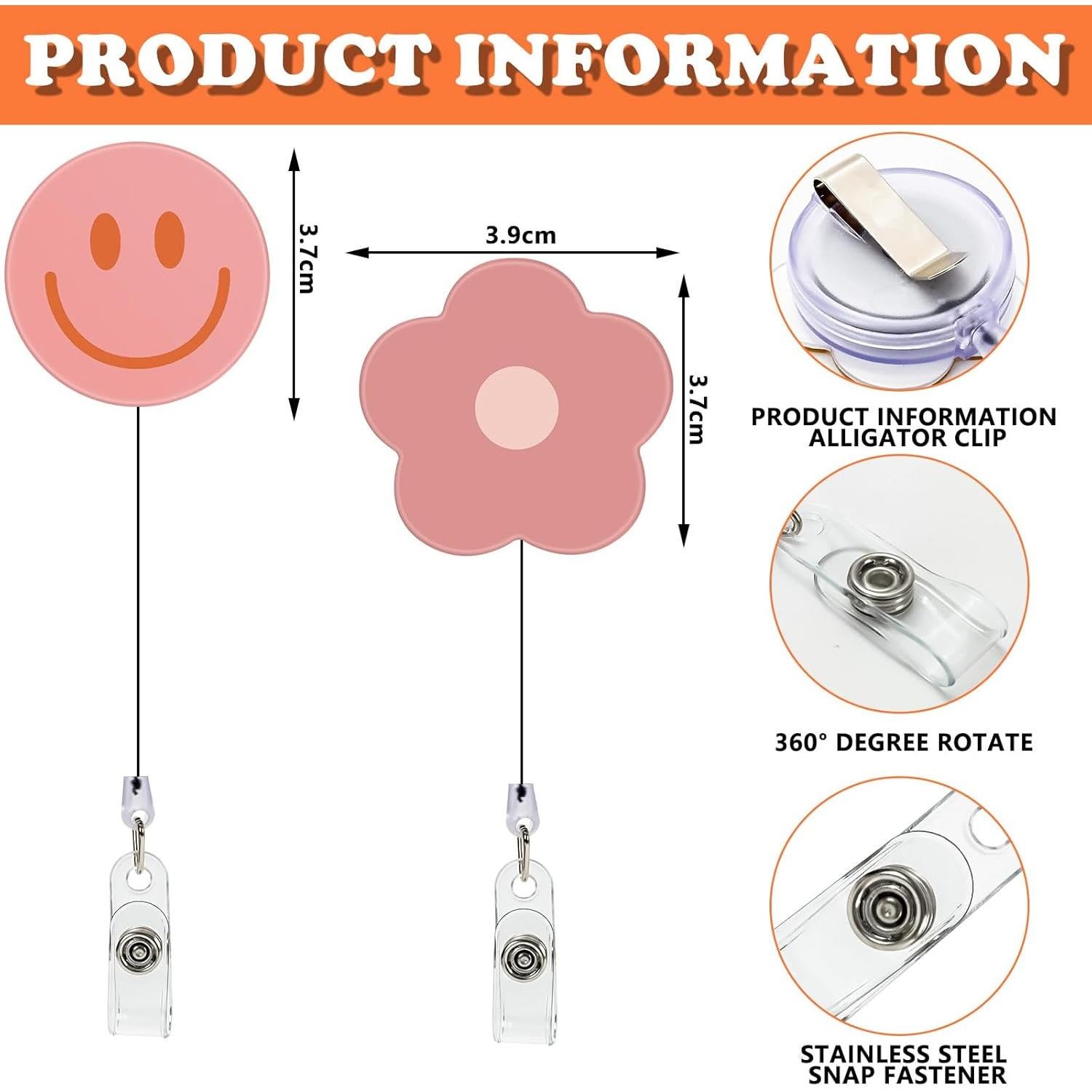 Insignias Retráctiles Boho Whaline 8 Piezas Flor Sonriente