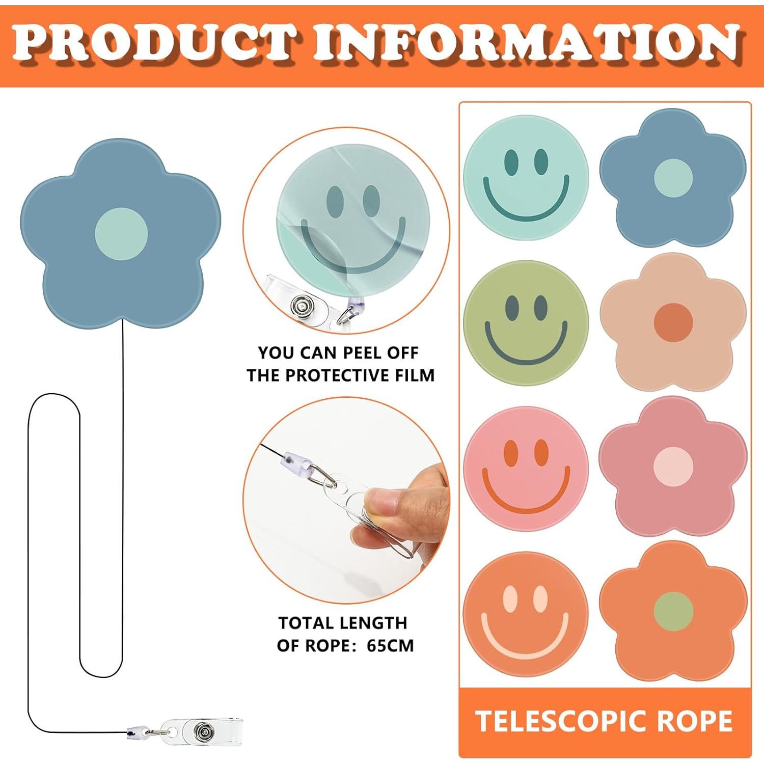 Insignias Retráctiles Boho Whaline 8 Piezas Flor Sonriente