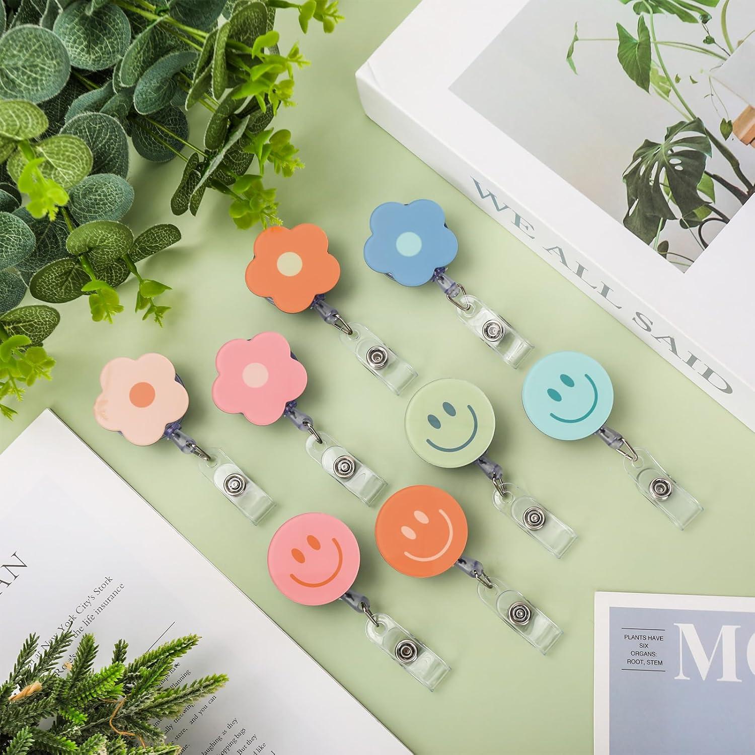 Insignias Retráctiles Boho Whaline 8 Piezas Flor Sonriente