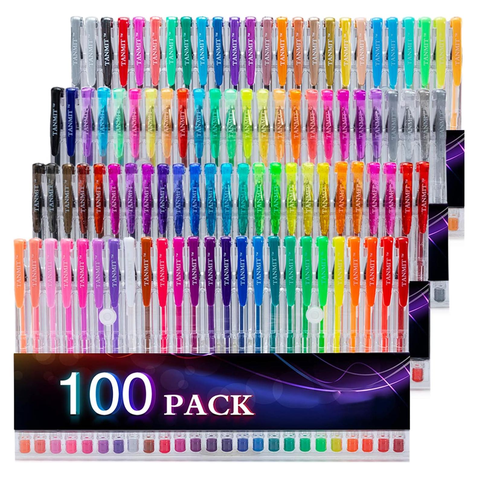 TANMIT 100 Coloring Gel Pens Set for Adults Coloring Books- Gel Colored Pen for Drawing, Writing & Unique Colors Including Glitter, Neon, Standard, Symhony, Milky & Metallic