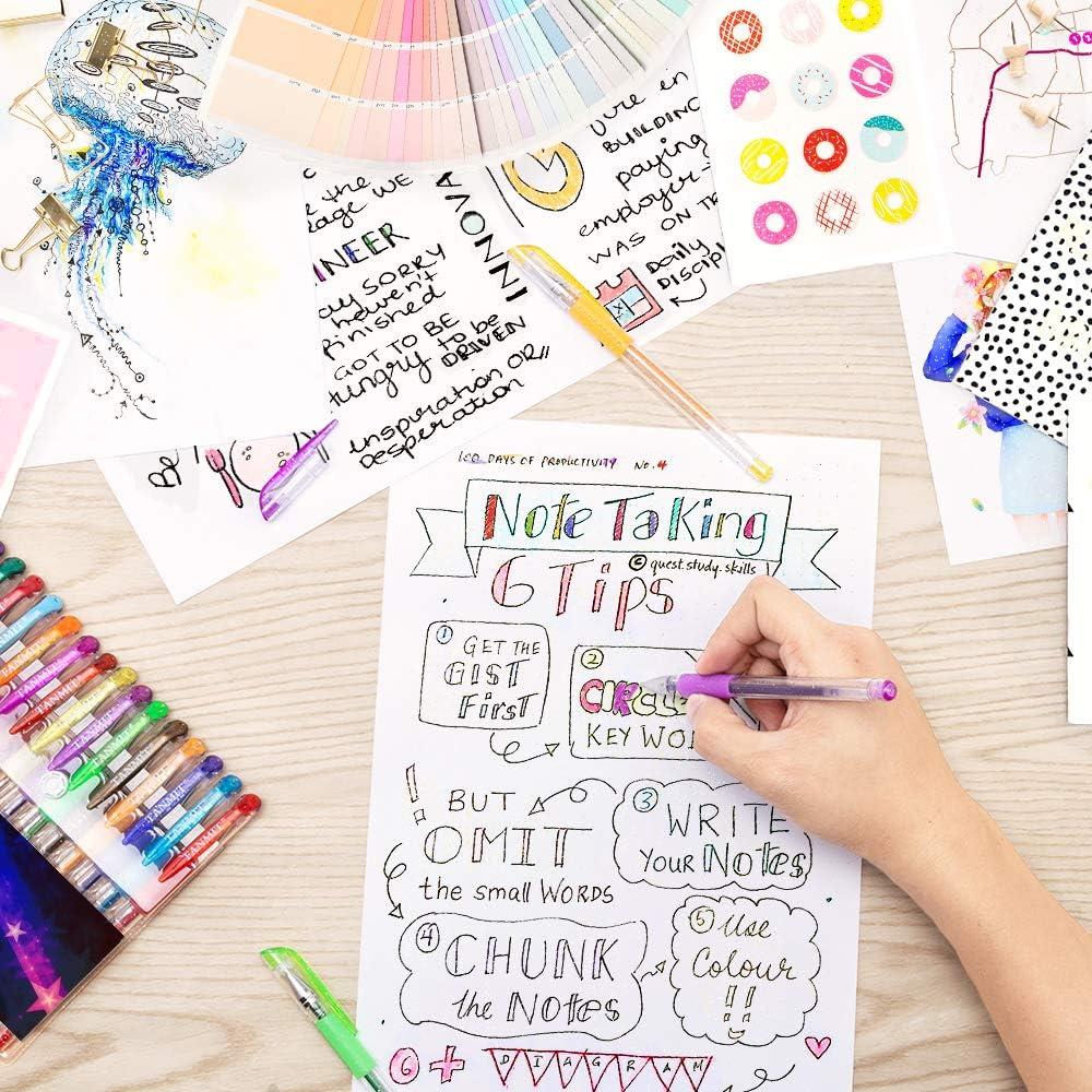 TANMIT 100 Coloring Gel Pens Set for Adults Coloring Books- Gel Colored Pen for Drawing, Writing & Unique Colors Including Glitter, Neon, Standard, Symhony, Milky & Metallic