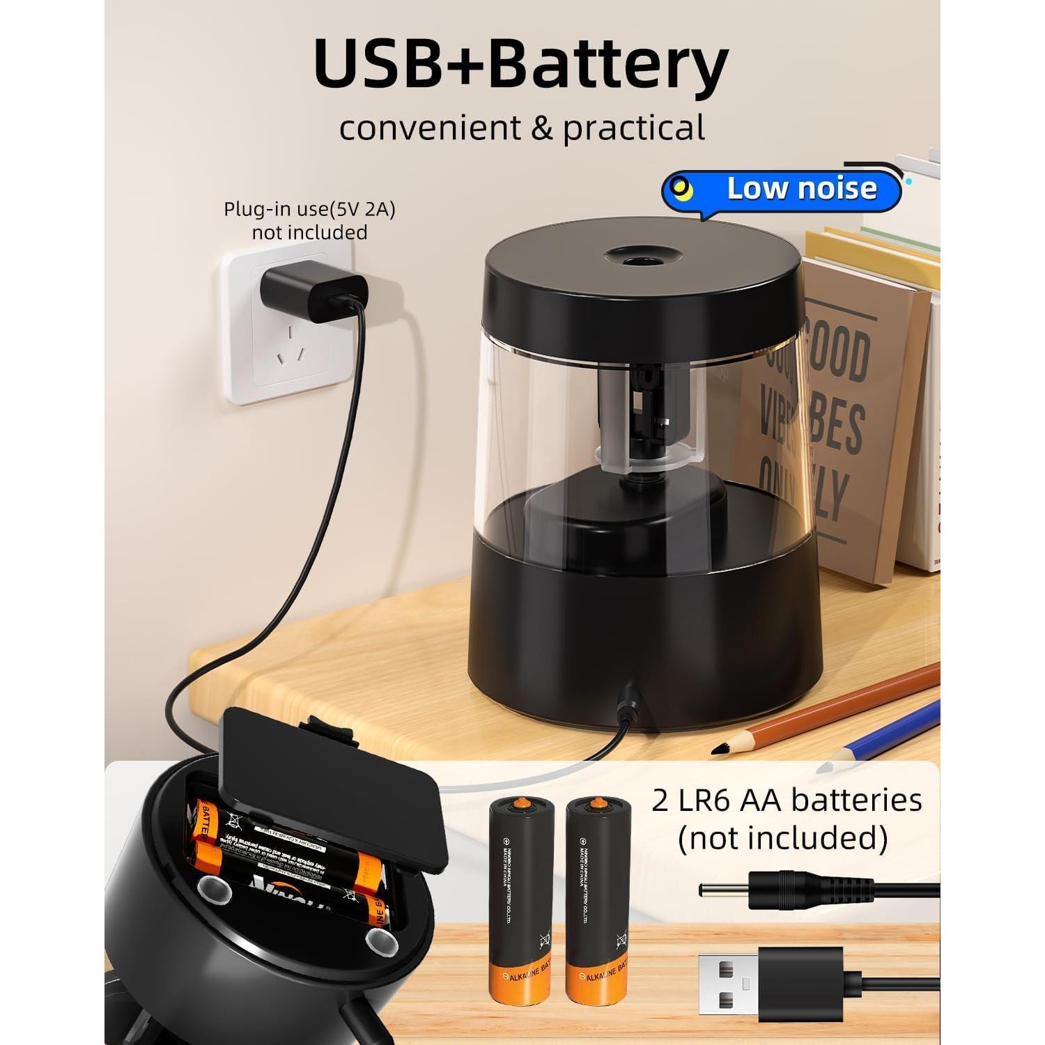 Afilador Eléctrico de Lápices ZMOL Negro 6-8mm Automático