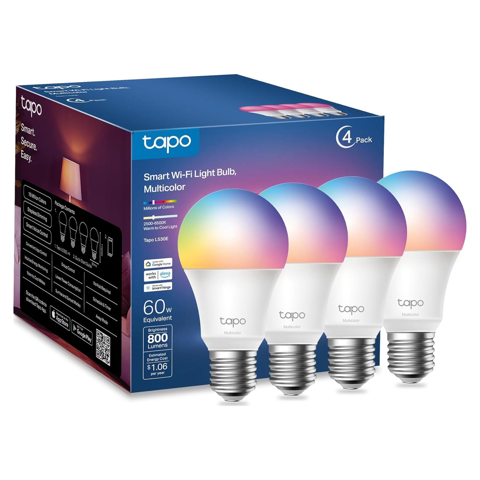 Bombillas Inteligentes TP-Link Tapo L530E, 4-Pack RGBW 800LM