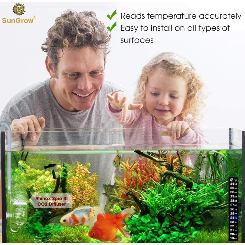SunGrow Betta Fish Tank Thermometer Stick On, Aquarium Temperature Sticker Strip, 5.2 x 0.7 Inches, Green & Blue Temperature Indicator, Amphibian and Reptile Thermometer Sticker, Black, 1 Pc