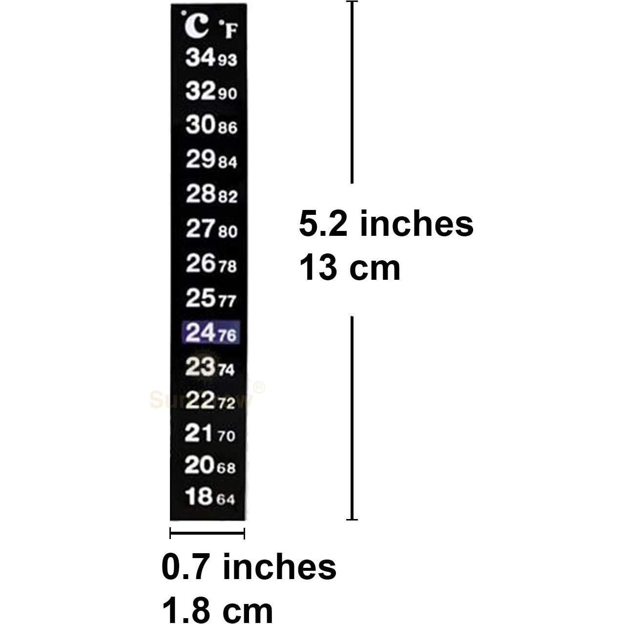 SunGrow Betta Fish Tank Thermometer Stick On, Aquarium Temperature Sticker Strip, 5.2 x 0.7 Inches, Green & Blue Temperature Indicator, Amphibian and Reptile Thermometer Sticker, Black, 1 Pc