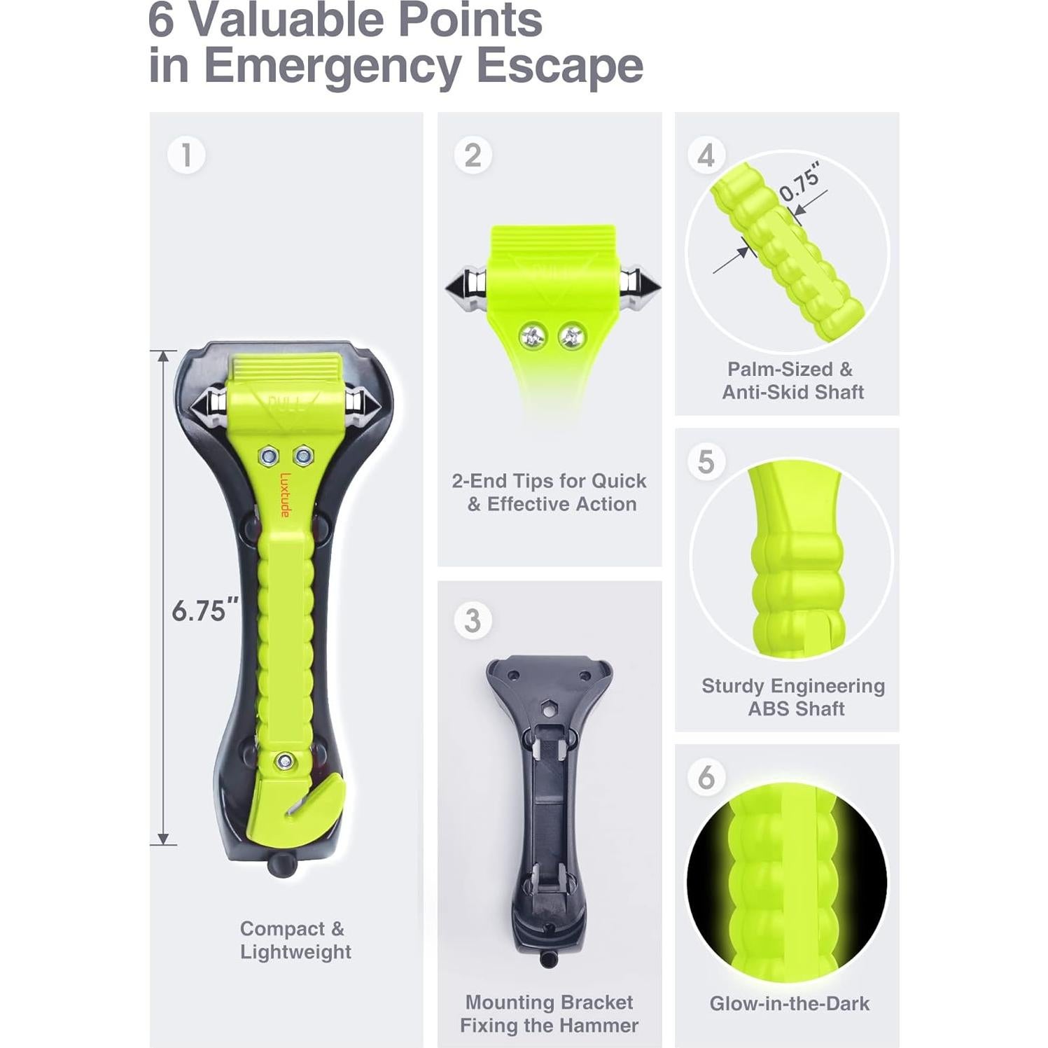 Rompeventanas Luxtude 2-en-1 Verde - Cortador de Cinturón de Seguridad