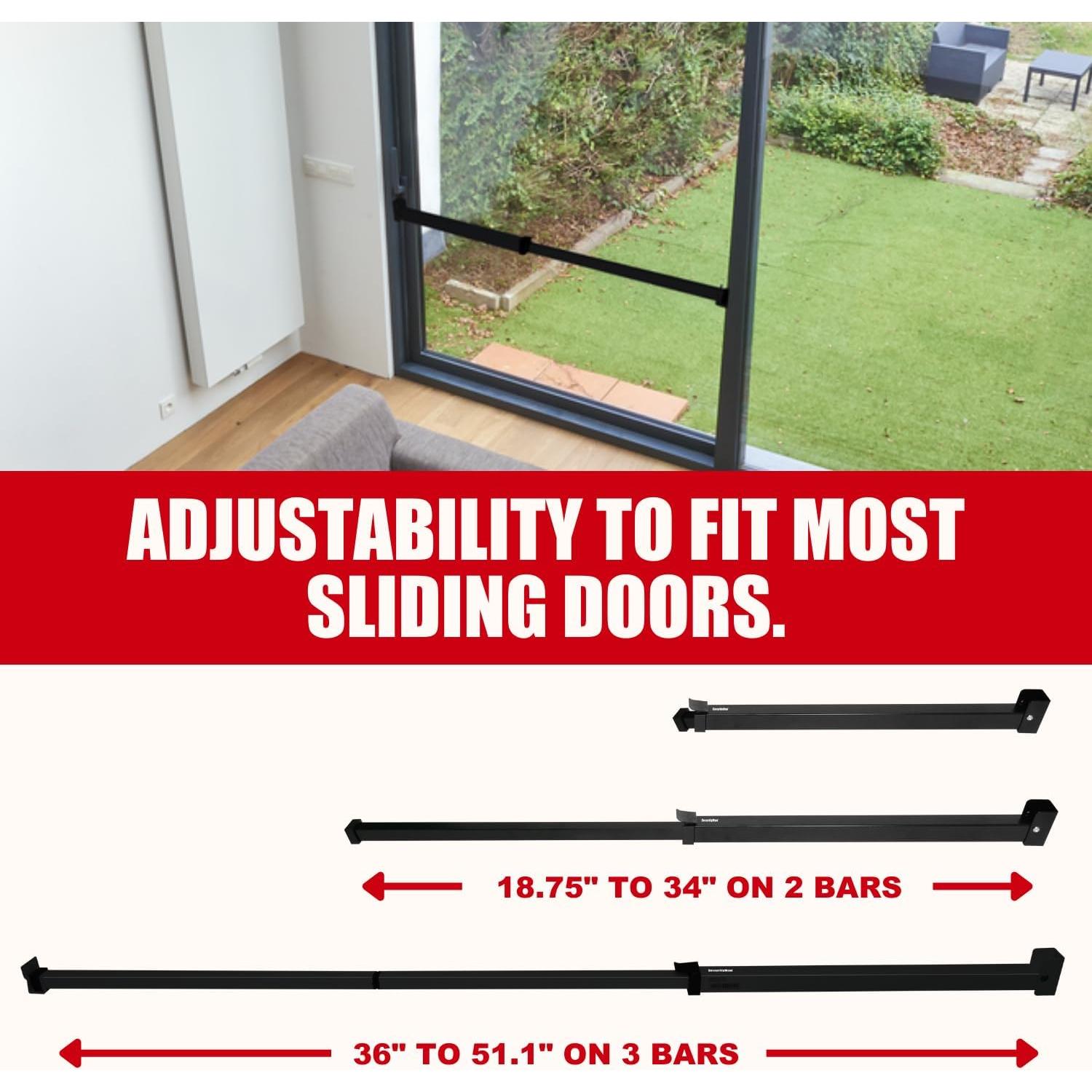 Barra de Seguridad Ajustable SecurityMan para Puertas Corredizas - 47.6 cm a 129.8 cm - Negra