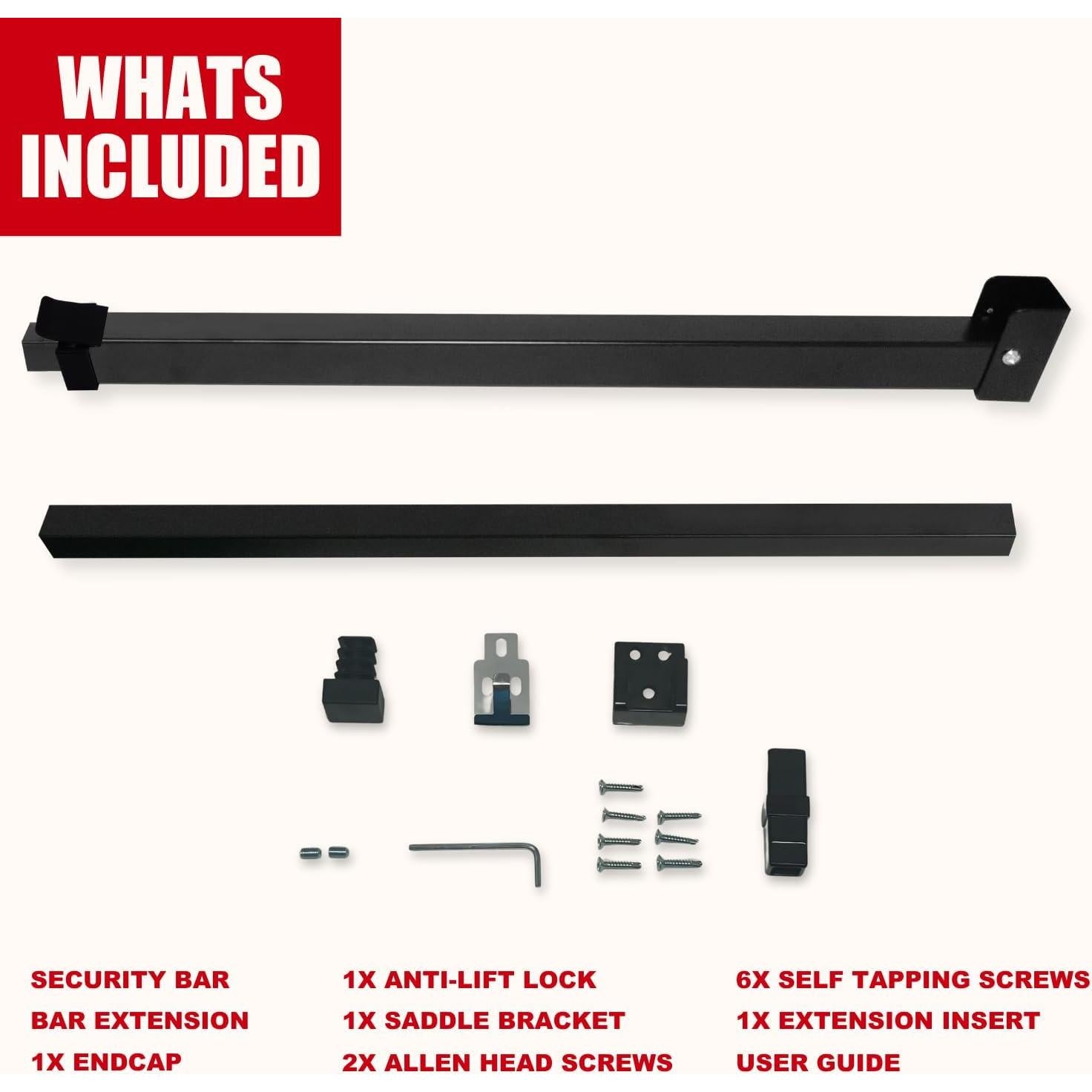 Barra de Seguridad Ajustable SecurityMan para Puertas Corredizas - 47.6 cm a 129.8 cm - Negra