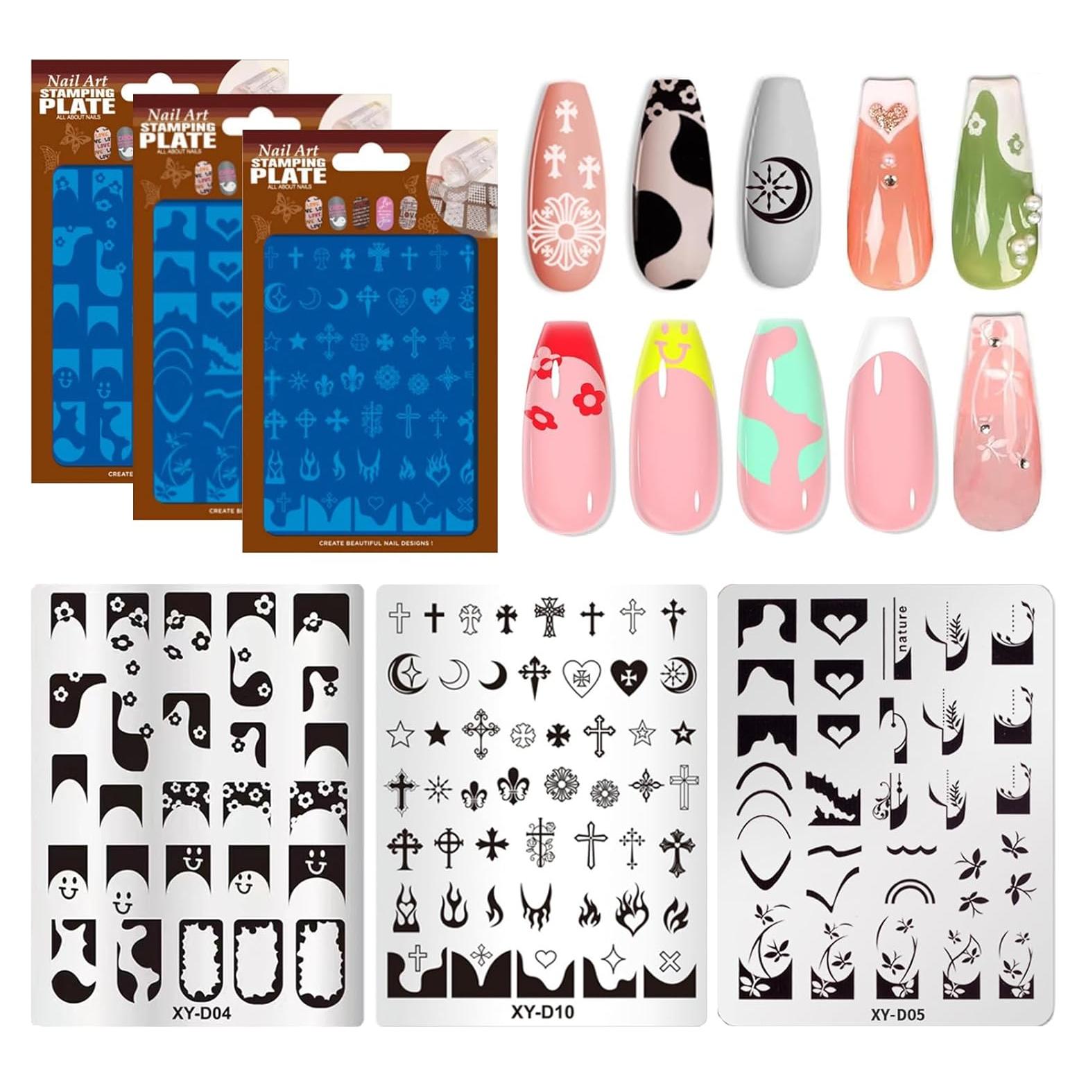 Juego de Placas de Estampado de Uñas BlueZOO 3PCS Acero Inoxidable