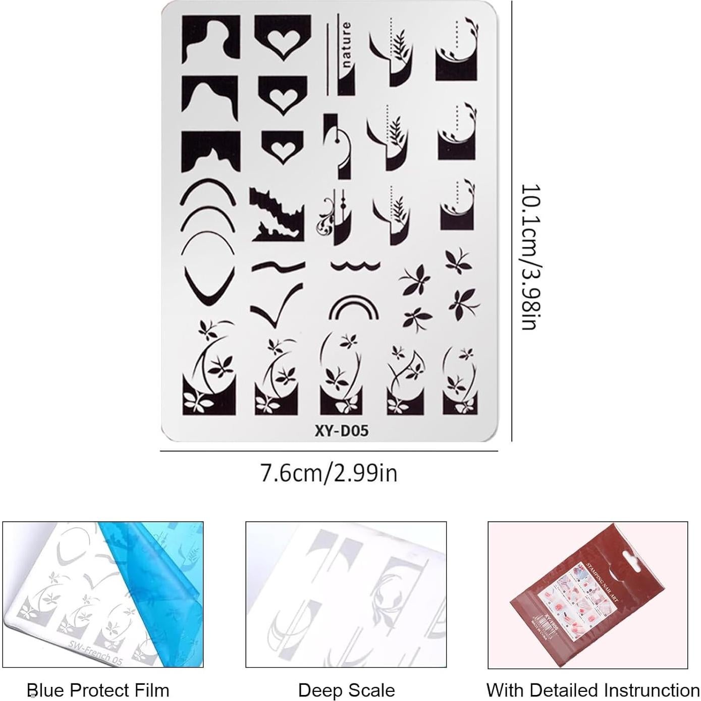 Juego de Placas de Estampado de Uñas BlueZOO 3PCS Acero Inoxidable