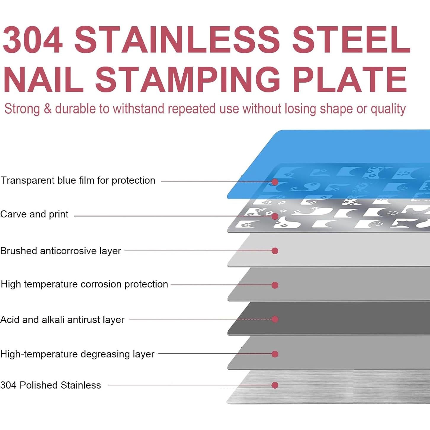 Juego de Placas de Estampado de Uñas BlueZOO 3PCS Acero Inoxidable