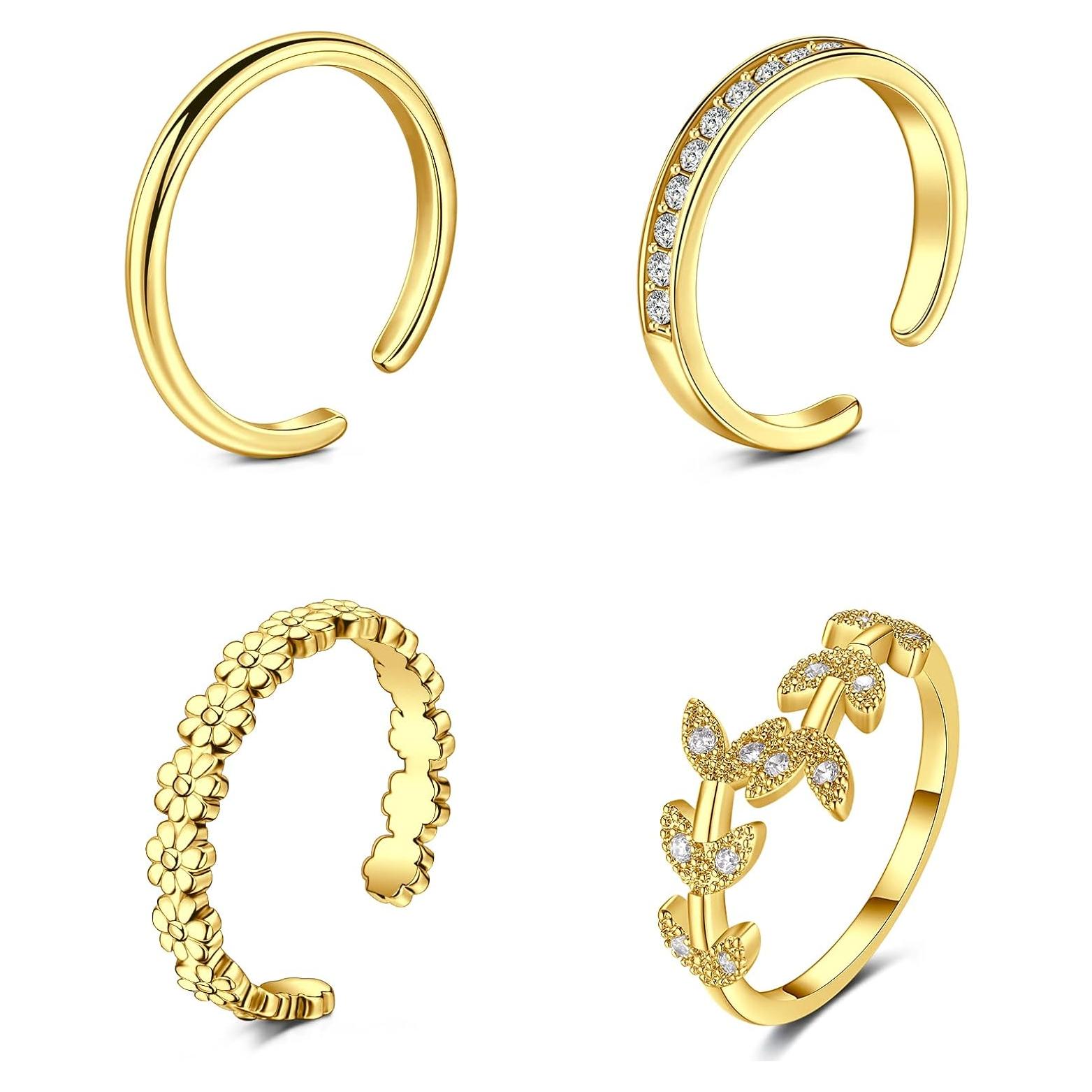 Anillos para Dedos de los Pies JFORYOU 4 Piezas Ajustables Dorados