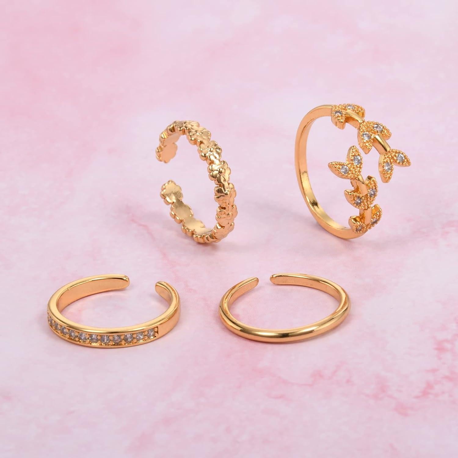 Anillos para Dedos de los Pies JFORYOU 4 Piezas Ajustables Dorados