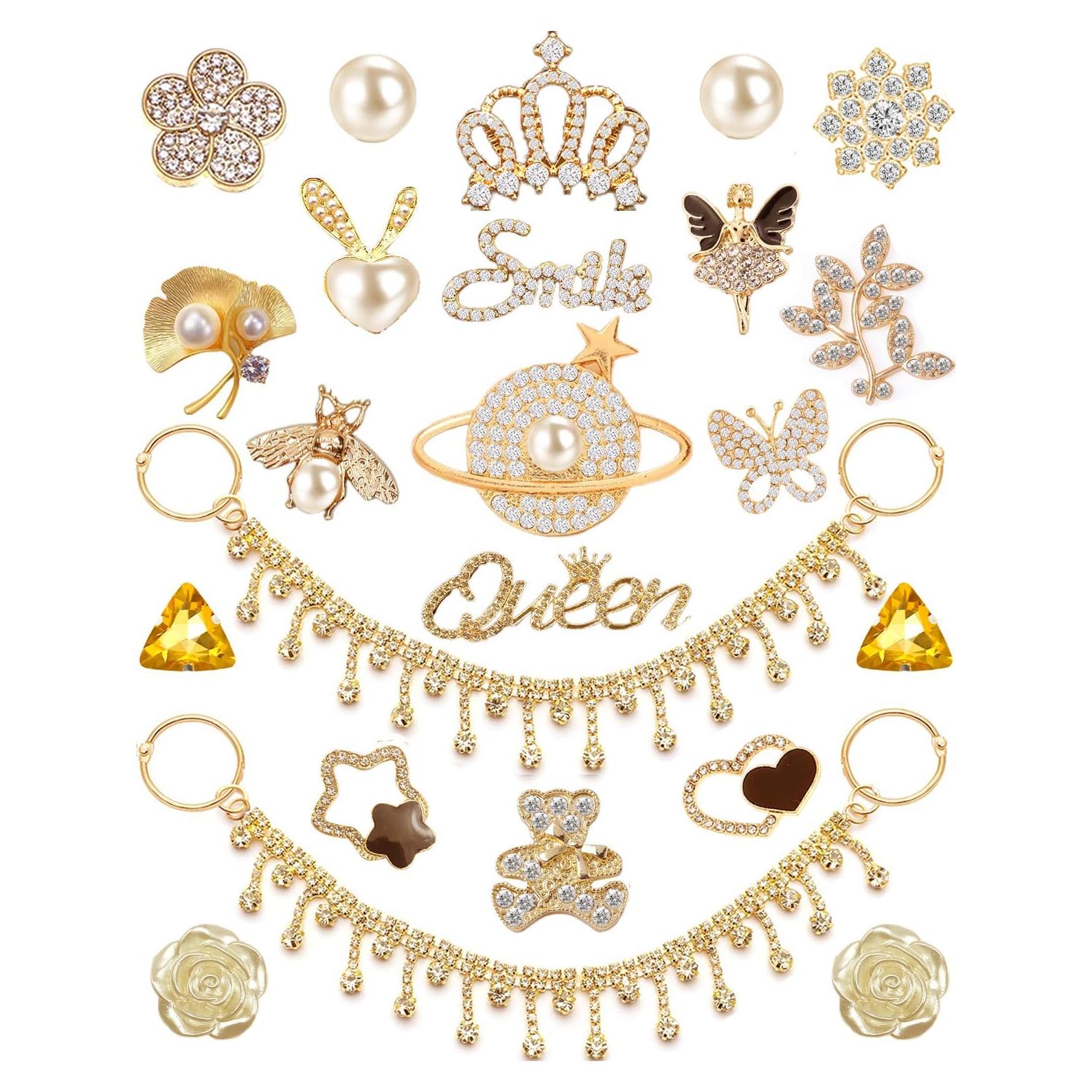 24 Piezas Encantos para Zapatos Bling Oro Joyería Decorativa