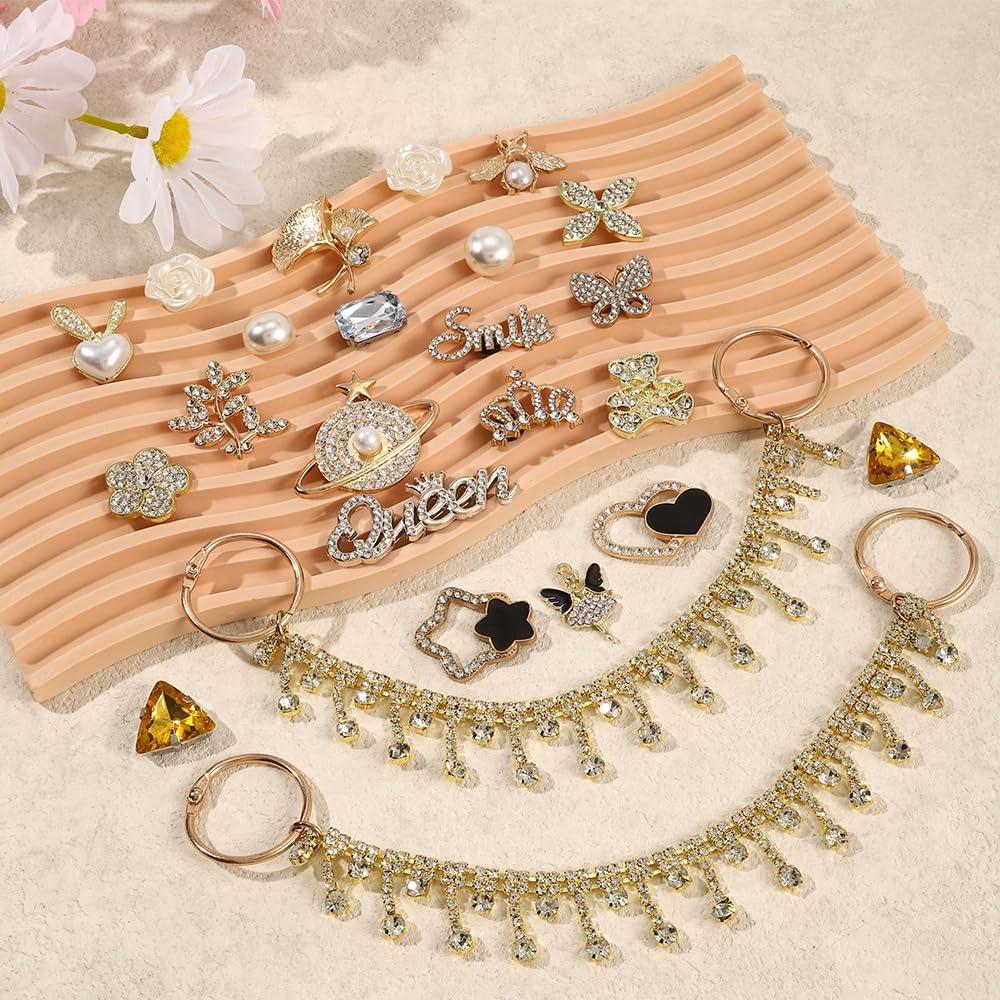 24 Piezas Encantos para Zapatos Bling Oro Joyería Decorativa