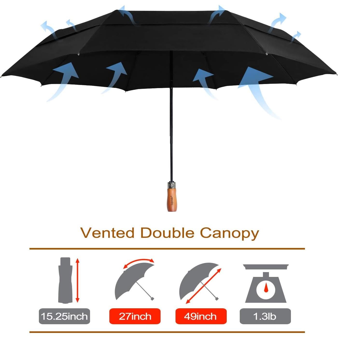 Paraguas de Golf Plegable Lejorain 137cm Automático Negro