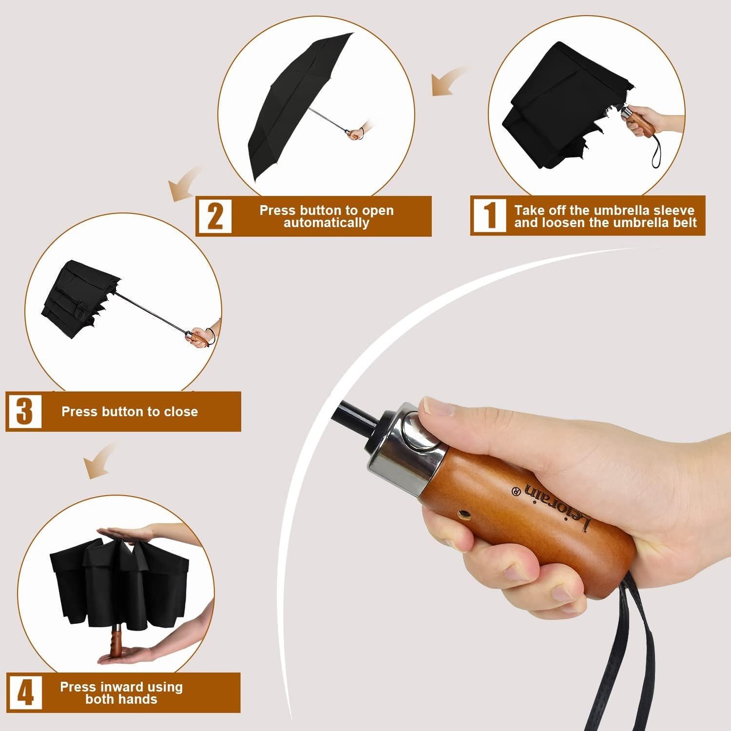 Paraguas de Golf Plegable Lejorain 137cm Automático Negro