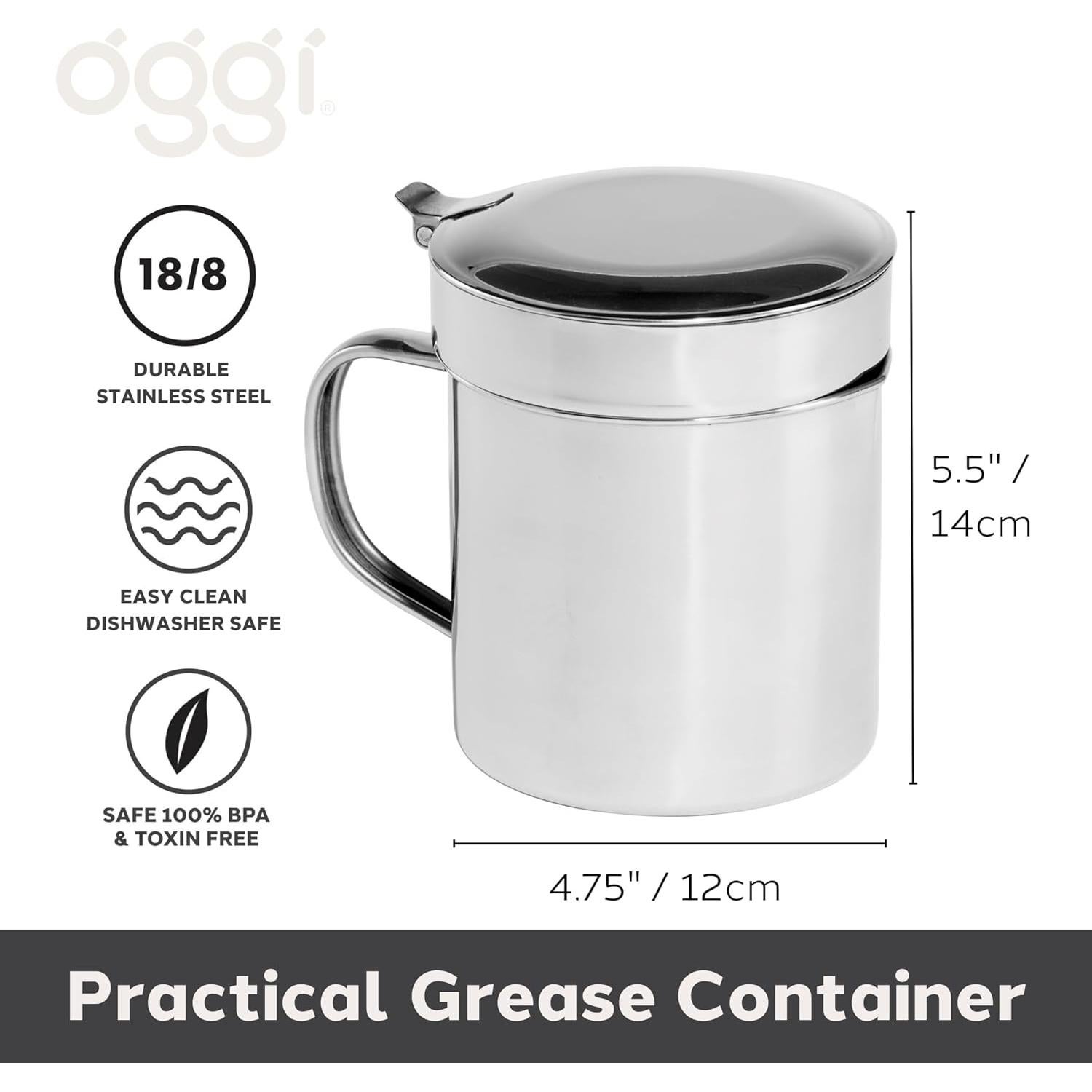 Contenedor de grasa OGGI de acero inoxidable 0.95 Lt con colador
