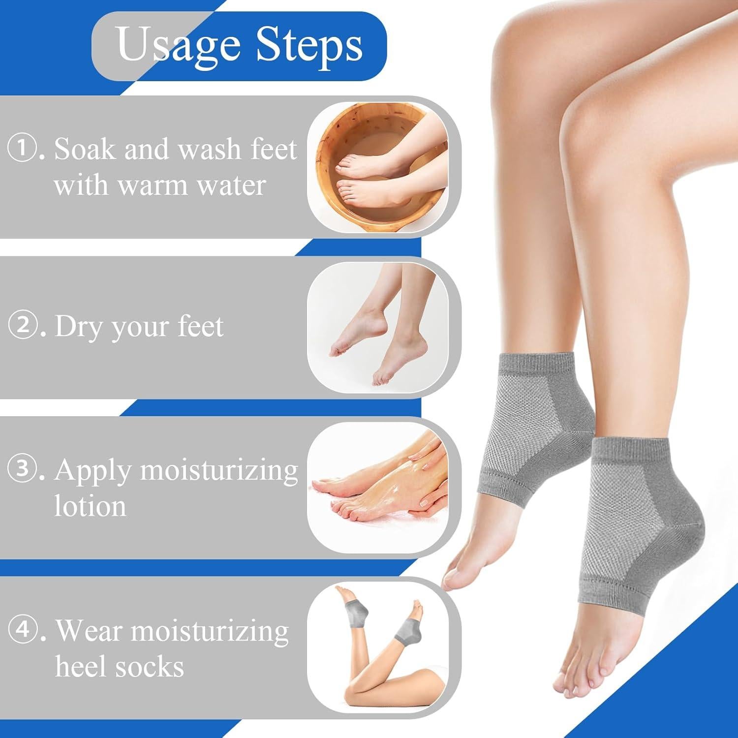 Calcetines Hidratantes Unoutur Sin Dedos para Talones Agrietados - 3 Pares