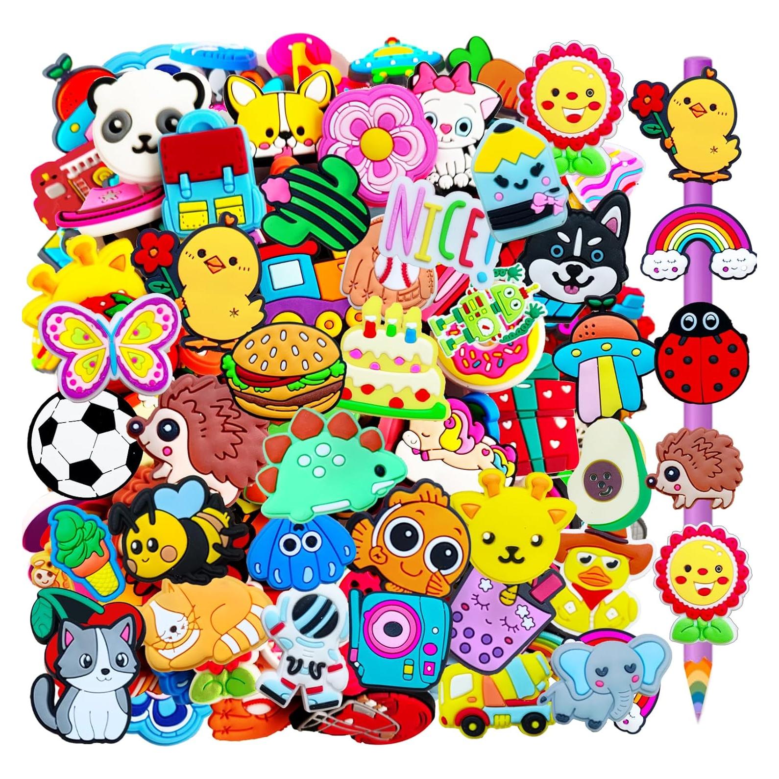 100 Adornos de Punta de Lápiz Kawaii Blvochnnt - Clips Coloridos